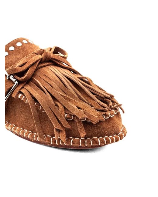 Elena Iachi Brown Fringing Stud Mules