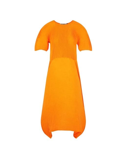Melitta Baumeister Orange Pleated Curved-Hem Dress
