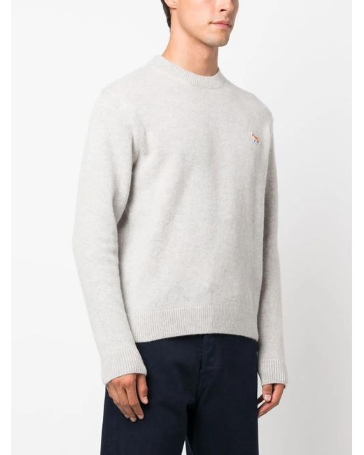 Maison Kitsuné White Sweater With Fox Application for men