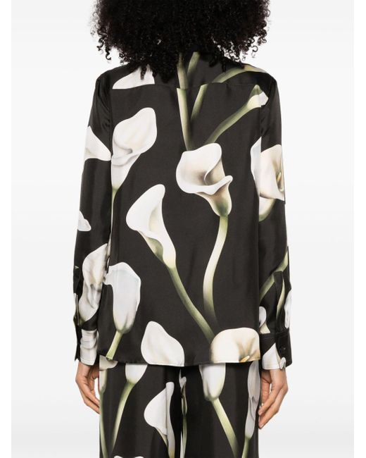 Lanvin Black Calla Lily-print Silk Shirt