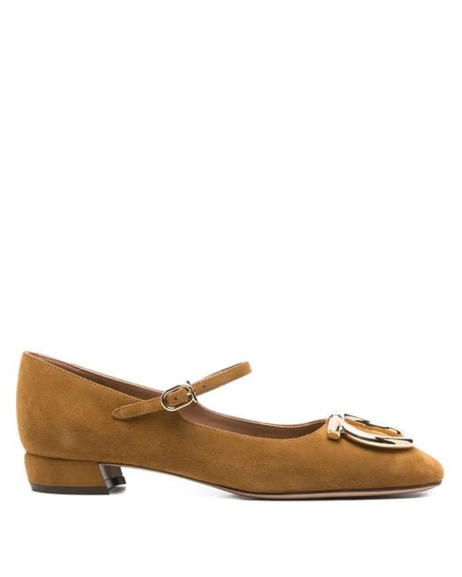 Ferragamo Brown Buckle-Detail Suede Pumps