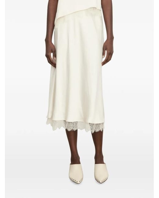 Vince Natural Lace-Trim Slip Midi Skirt