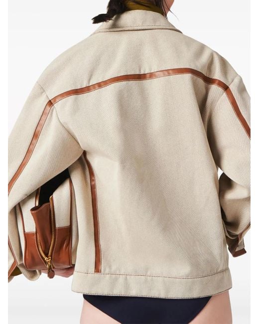 Miu Miu Natural Leather-Trimmed Jacquard Canvas Jacket