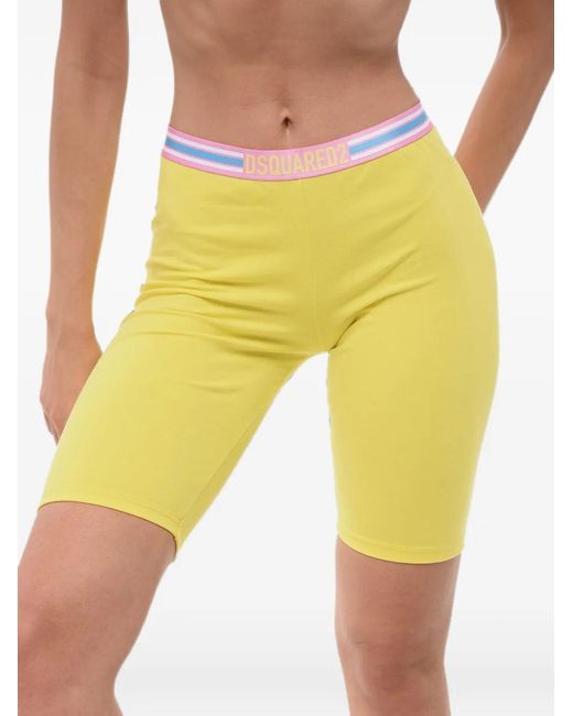 DSquared² Yellow Logo-Waistband Cycling Shorts