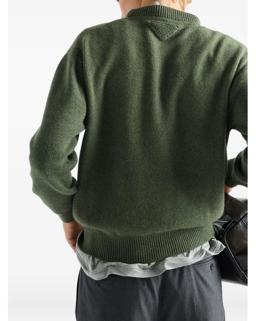 Prada Green Re-Cashmere Triangle-Logo Crew-Neck Sweater for men