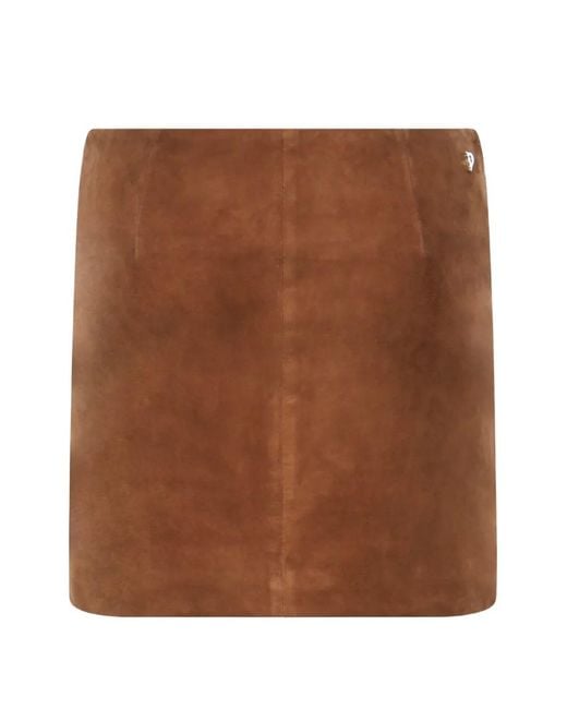 Dondup Brown Panelled Goat-Suede Skirt