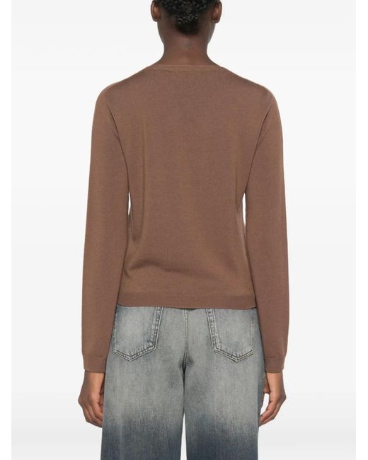 ERMANNO FIRENZE Brown Logo-Embroidered Bead-Embellished Sweater