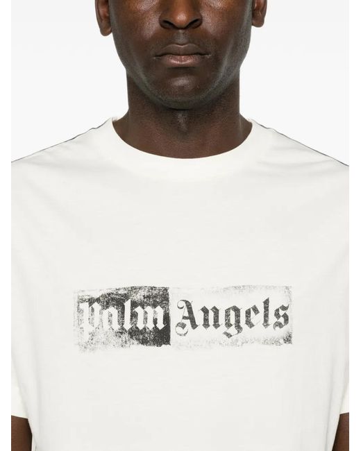 Palm Angels White Logo-Print T-Shirt for men
