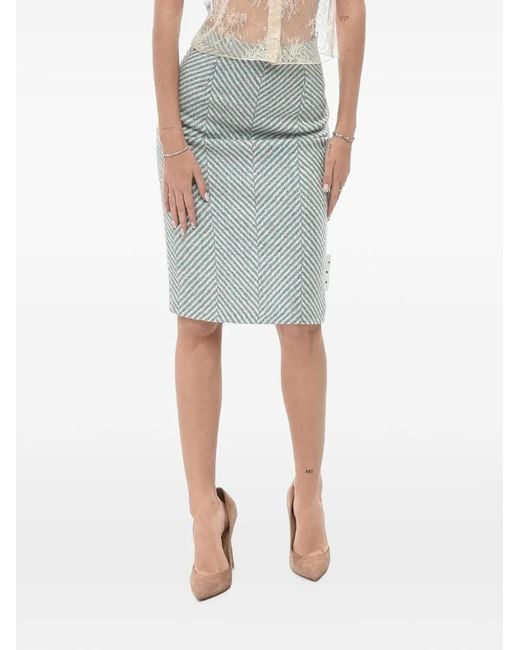 Off-White c/o Virgil Abloh Green Herringbone-Pattern Pencil Midi Skirt