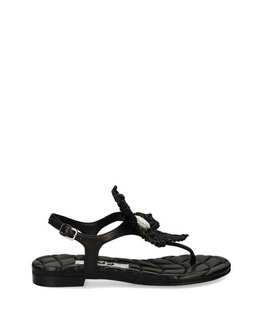 Ras Black Flower-Embellished Thong Sandals