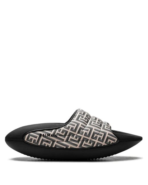 Balmain White B-It Padded "Monogram Print" Slides for men