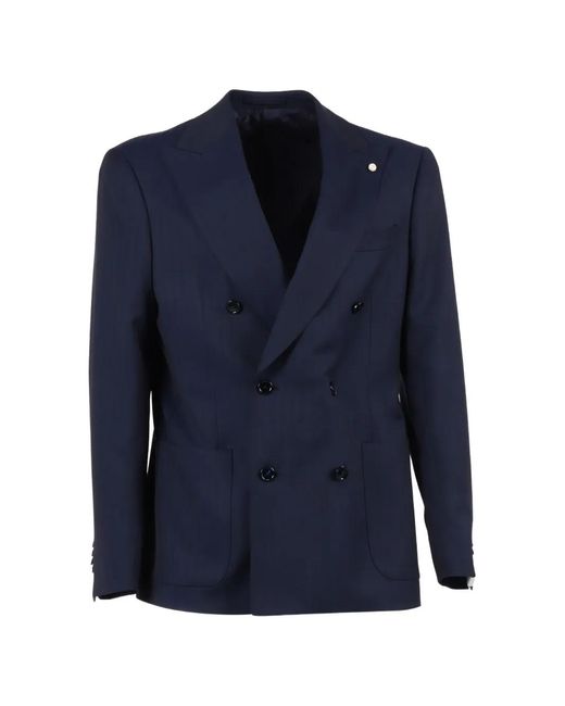 Luigi Bianchi Blue Double-Breasted Blazer for men