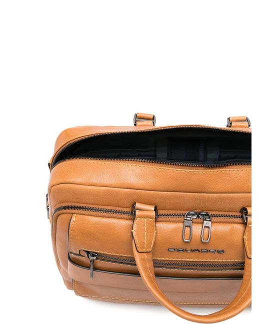 Piquadro Brown Solm Grained-Leather Laptop Bag for men