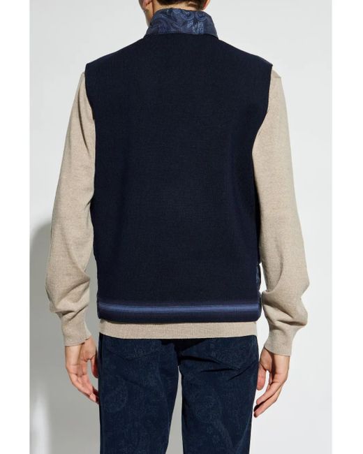 Etro Blue Paisley-Print Padded Waistcoat for men
