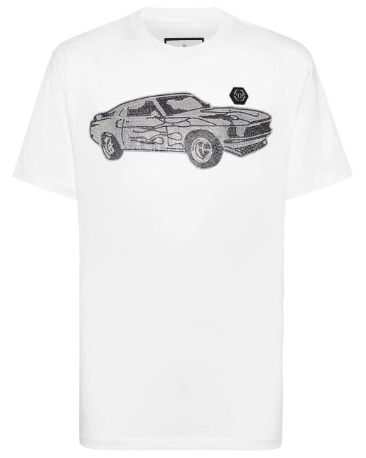 メンズ Philipp Plein Strass Cars Racing Tシャツ White