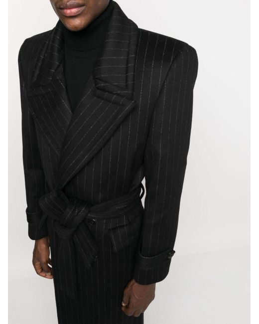 Saint Laurent Black Oversize Pinstriped Wool Coat for men