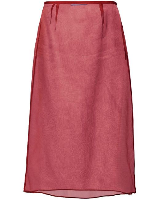 Prada Red Organza Midi Skirt