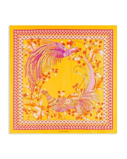 Ferragamo Orange Animal Print Silk Scarf
