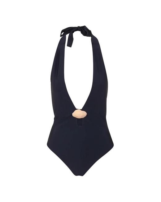 Baobab Blue Halterneck Pebble-Detail Swimsuit