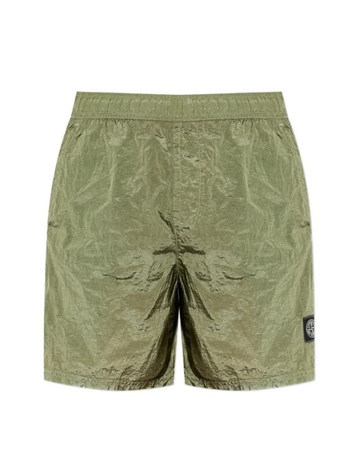 Stone Island Green Short De Bain À Patch Logo for men