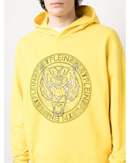 Philipp Plein Yellow Logo Tiger-Print Hoodie for men