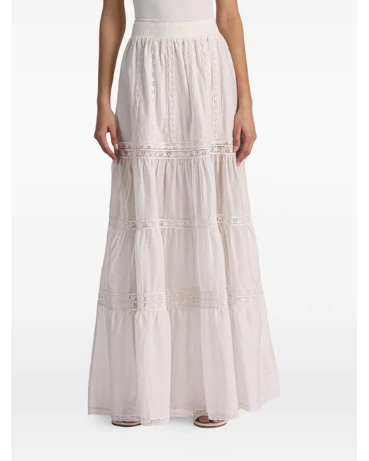 Alice + Olivia White Kathryn Lace-Trim Maxi Skirt