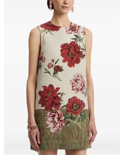 Oscar de la Renta フローラル ミニドレス Natural