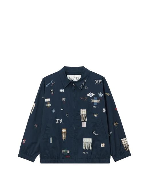 Sea Blue Embroidered Fringed-Patch Jacket