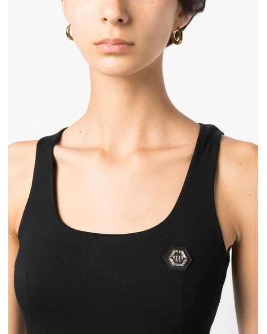 Philipp Plein Black Logo-Patch Tank Top