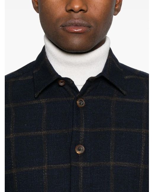Kiton Blue Checked Buttoned Shirt for men