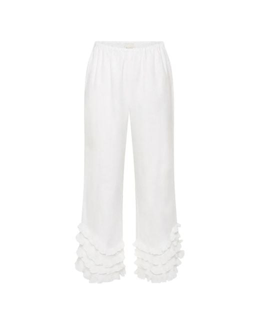 Posse White Florence Ruffled Trousers