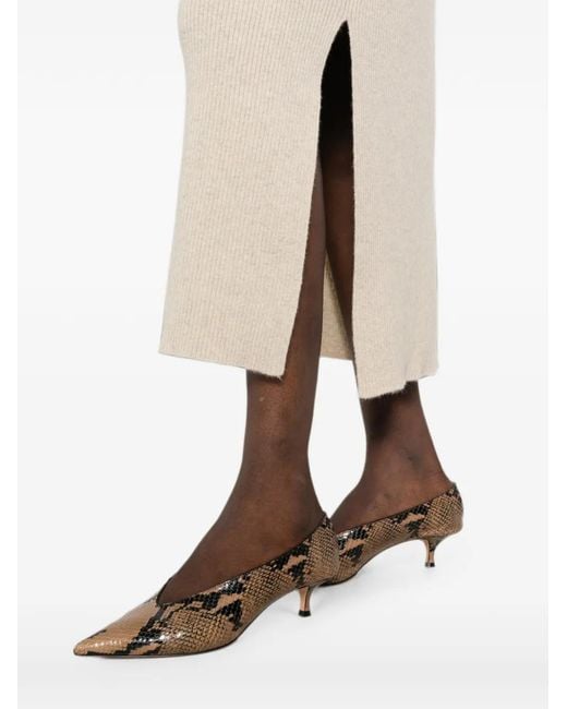 Bompard Natural Ribbed-Knit Side-Slit Midi Skirt