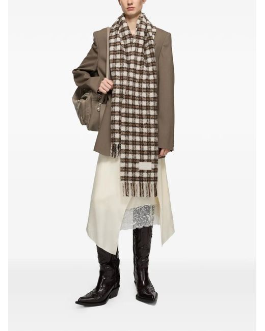 Acne White Checked Fringed Scarf