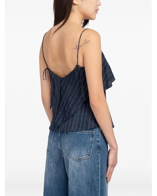 Minimum Blue Zine Pinstripe Ruffled Top