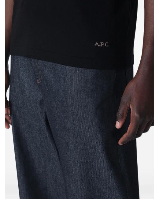 A.P.C. Black Logo-Embroidered Short-Sleeve Polo Shirt for men