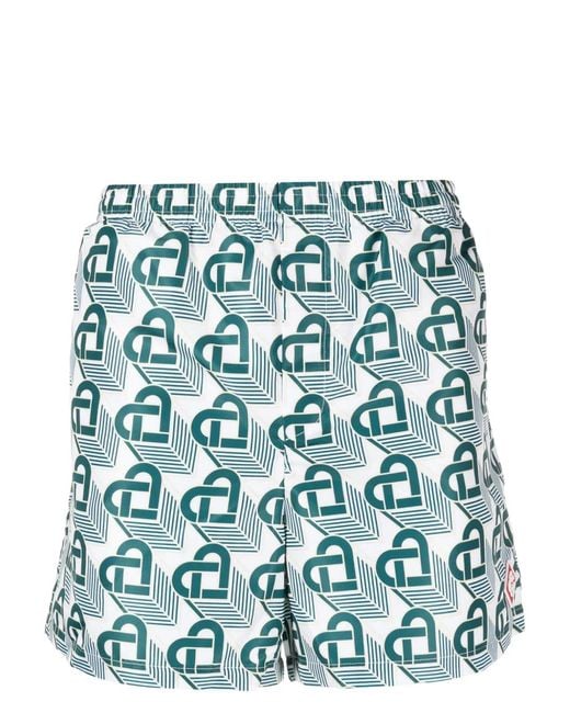 Casablanca Blue Heart Monogram-Print Swim Shorts for men