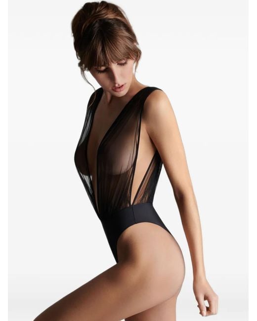 Scandale Gray Nuit Fauve Pleated Tulle Bodysuit