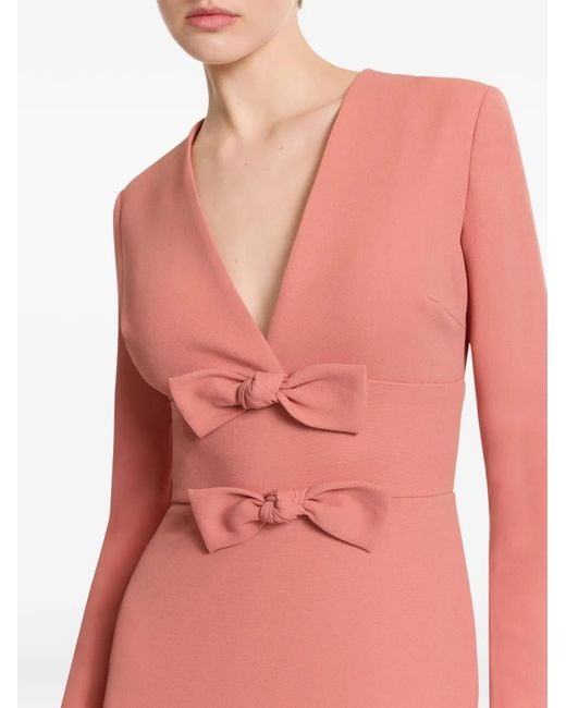 Elie Saab Pink Bow-Detail V-Neck Maxi Dress