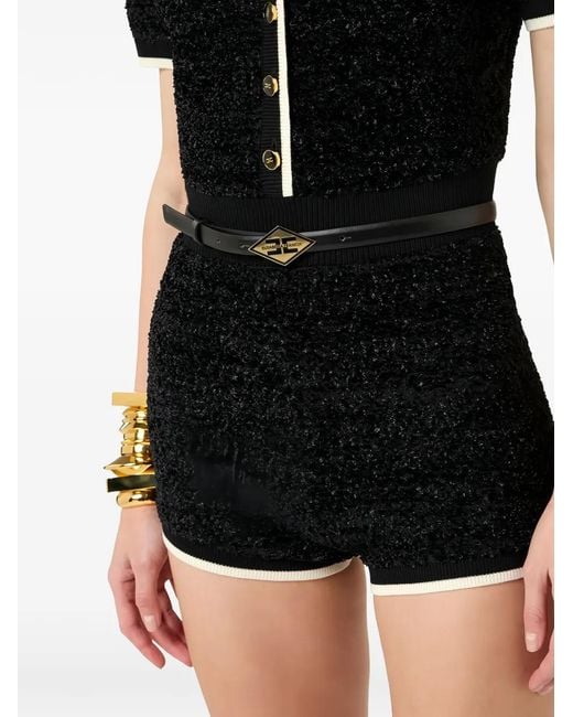 Elisabetta Franchi Black Bouclé Chenille Jumpsuit With Belt