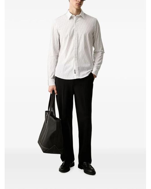 Michael Kors White Logo Pinstripe Stretch Cotton Shirt for men