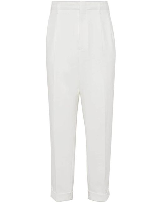 Brunello Cucinelli White Tailored Cotton Trousers for men