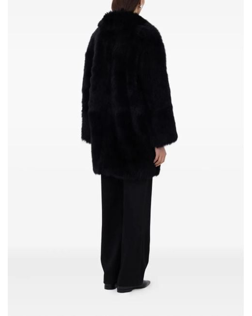 Loulou de Saison Black Shearling Spread-Collar Coat
