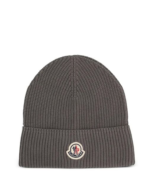 Berretto A Coste Con Applicazione di Moncler in Gray da Uomo