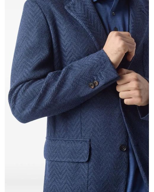 Corneliani Blue Herringbone Three-Button Jacket for men
