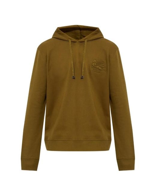 Etro Green Pegaso-Embroidered Drawstring Hoodie for men