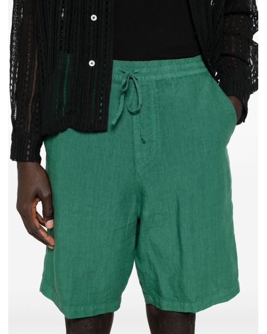 120% Lino Green Drawstring Linen Deck Shorts for men