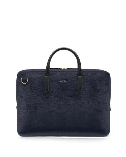 Smythson Blue Panama Slim Briefcase