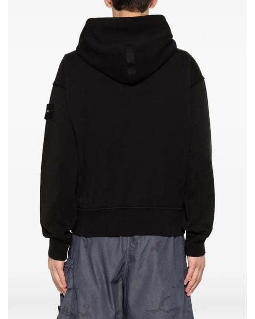 Stone Island Black 6100039 Organic Cotton Fleece Oversized-Fit Zip-Up Hooded Sweatshirt With Pockets for men