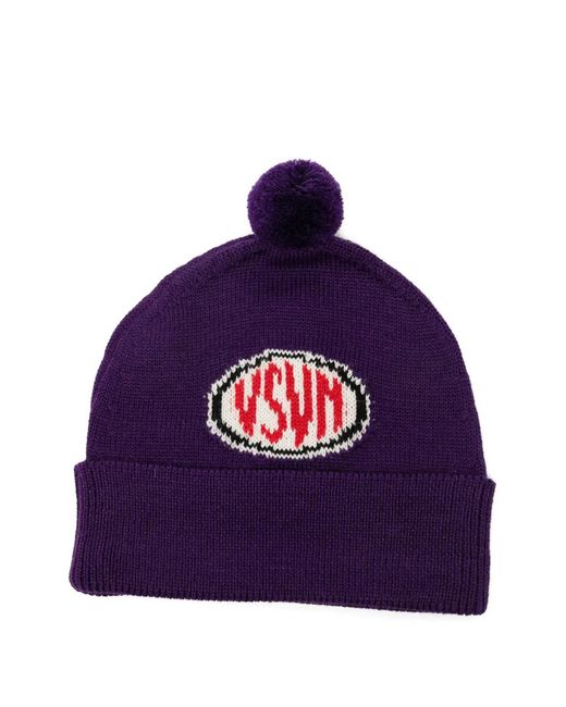 Visvim Purple Bonnet En Maille Intarsia À Pompon for men