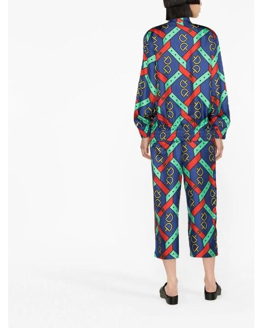 Gucci Blue Silk Horsebit Printed Jacket
